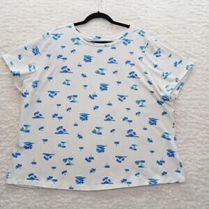 T-Shirt White Blue Resort Cruise Summer Core Coastal Palm Tree Island Size 3X